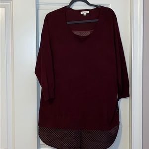Burgundy faux layered sweater & button up